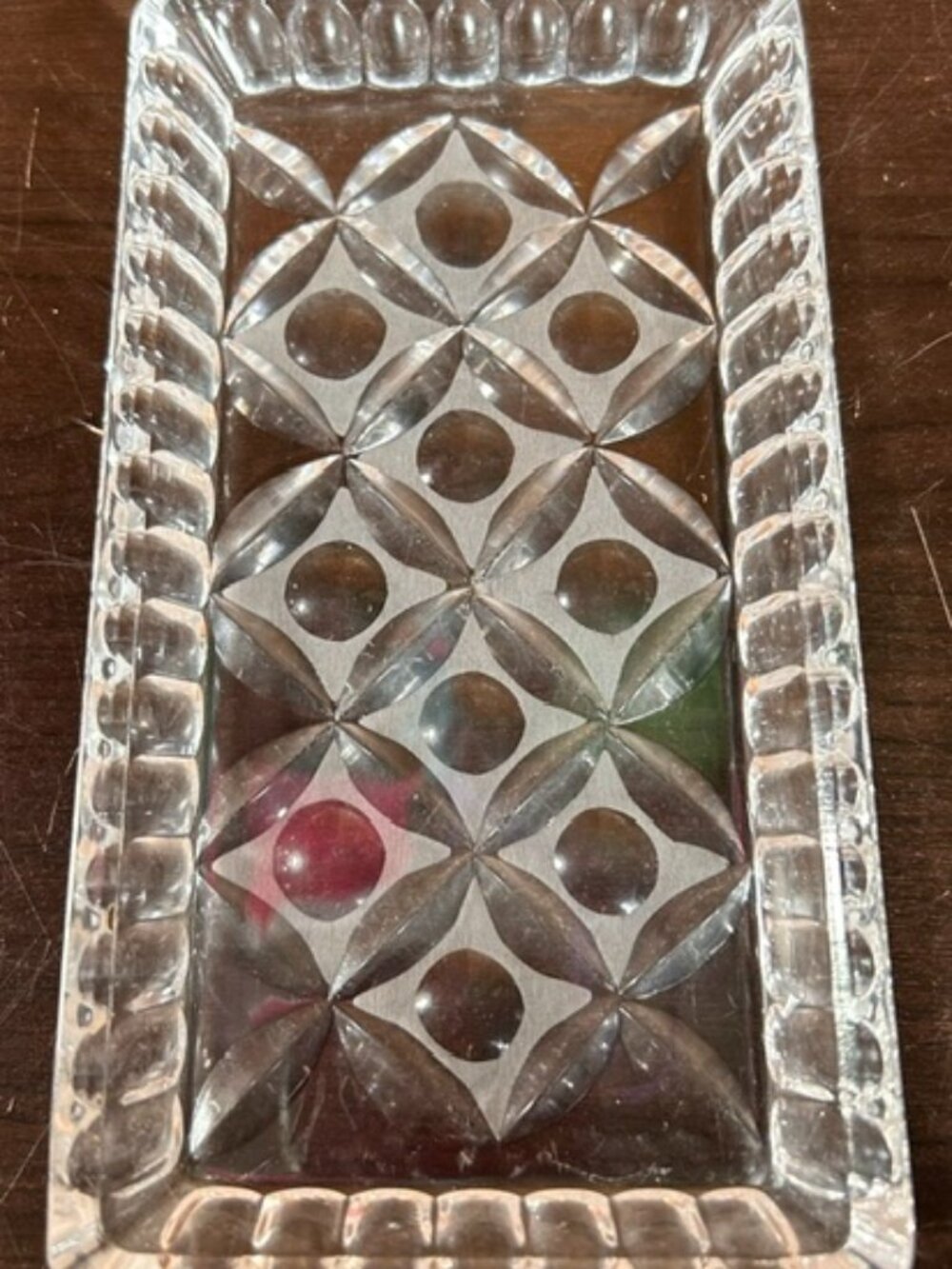 Vintage Nachtman Anglia Lead Crystal Tricket Tray 8" x 4" Button Cane Pattern